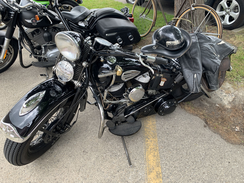 Old flathead Harley. hand shift, foot clutch.